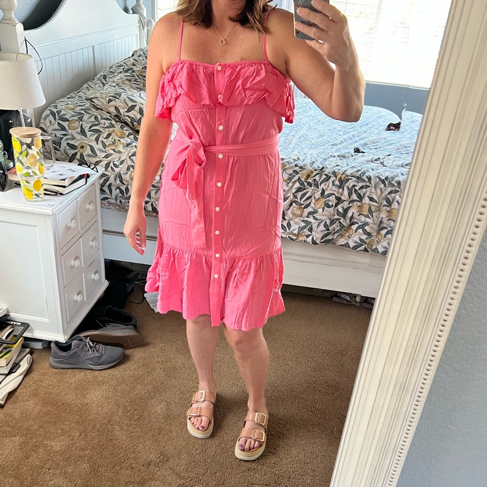 GAP NWT Flowy Bubblegum Pink Sleeveless Ruffle Dress